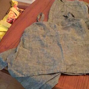 Gray/green linen blend sleeveless top and matching pants